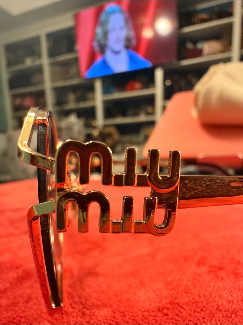 Miu Miu Gold Metal Sunglass Arm with Engraved Logo